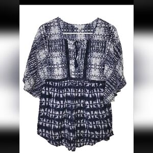 Beachlunchlounge Blue And White Flutter Sleeve Blouse Size Medium Women's